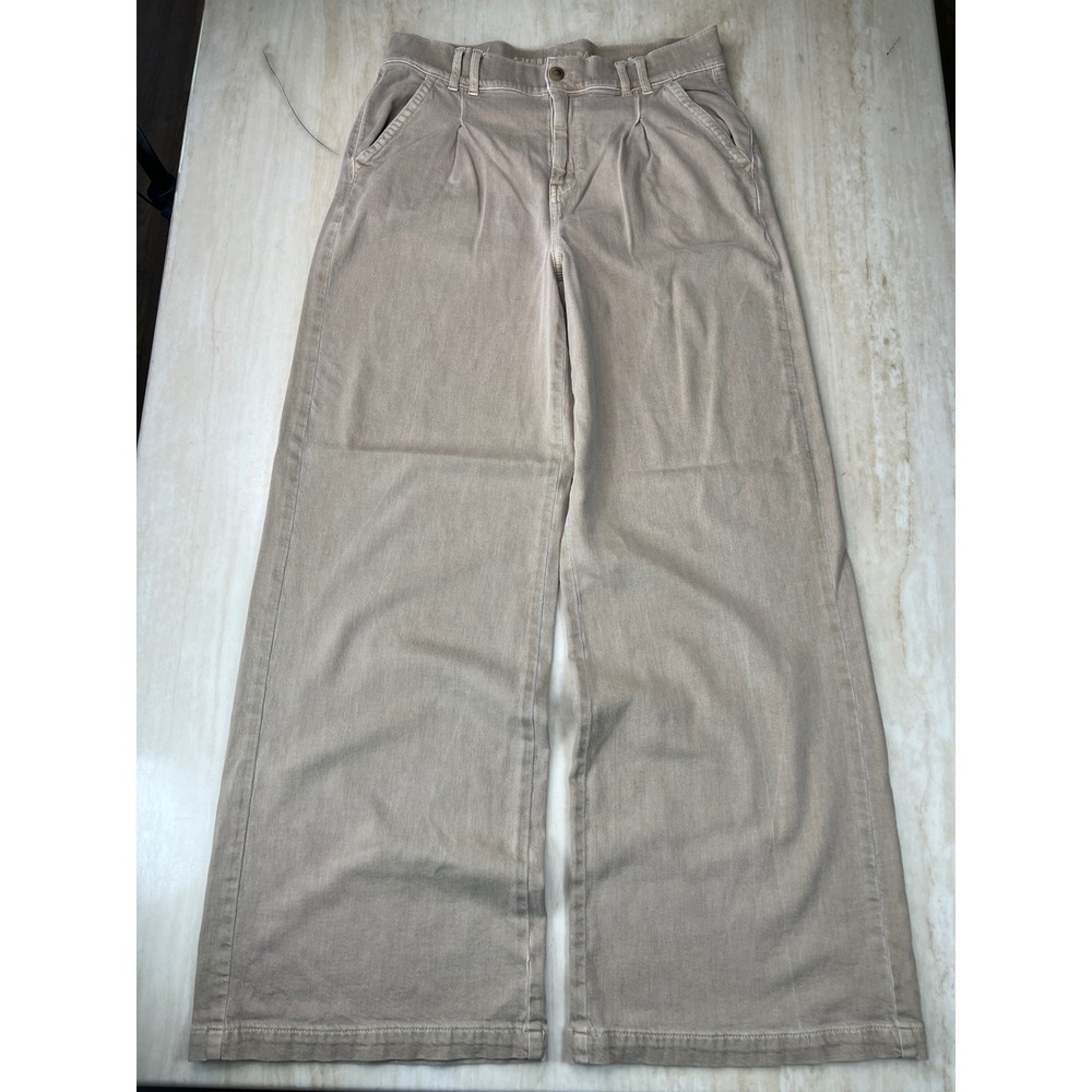 American Eagle Super High-Rise Wide Leg Pleated Khaki Pants Tan Size 10 Long - Picture 5 of 15